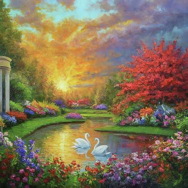 Print of Impressionism Garden Digital by Chanu Pinyokool