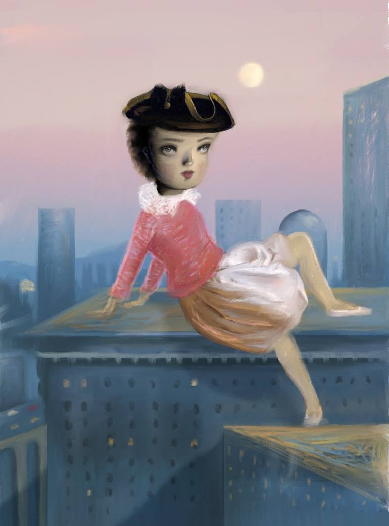 Rooftop Giantess Painting by Catherine Denvir | Saatchi Art