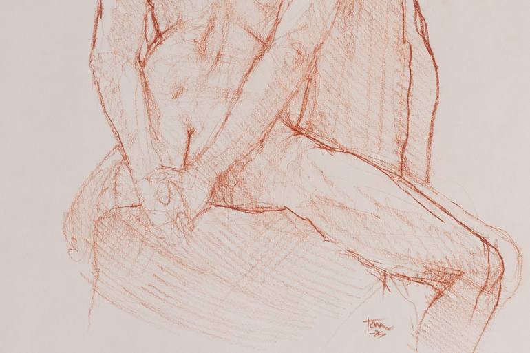Original Documentary Nude Drawing by Thomas Hernandez