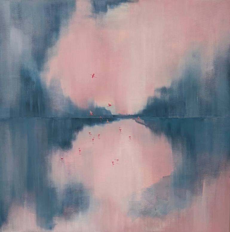 Pink Shadows on the Water Original Painting by maryna dobrova
