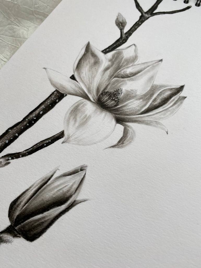 Original Black & White Floral Drawing by Anastasiia Dimitrova