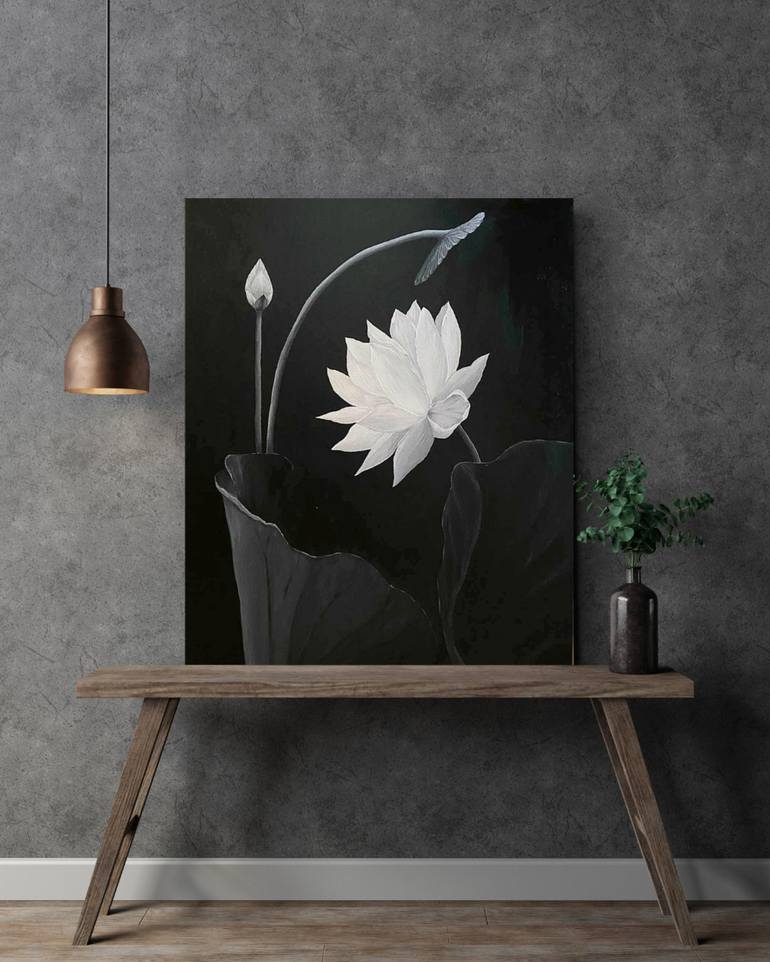 Original Black & White Floral Painting by Anastasiia Dimitrova