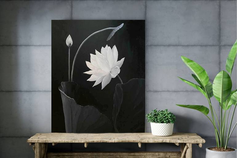 Original Black & White Floral Painting by Anastasiia Dimitrova