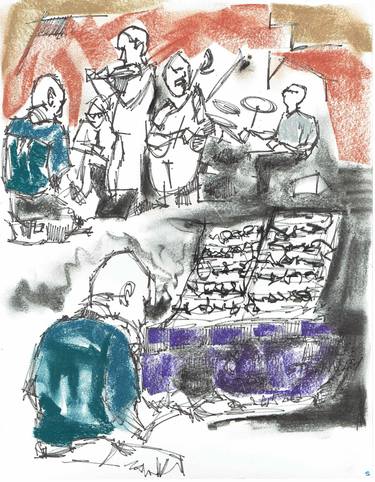 Print of Documentary Performing Arts Drawings by Lewis Achenbach founder Jazz Occurrence