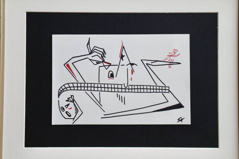 Original Cubism People Drawing by Marco Saba
