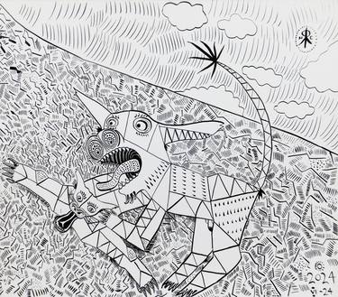 Original Cubism Animal Drawings by Nicholaas Chiao