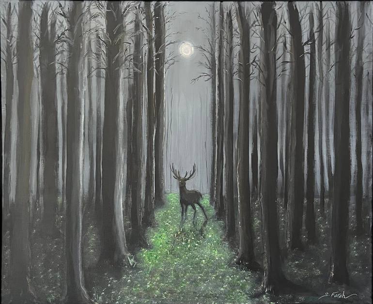 Original Nature Painting by Samir Farah | Impressionism Art on Canvas | The Woods At Night - Part 2 - Large