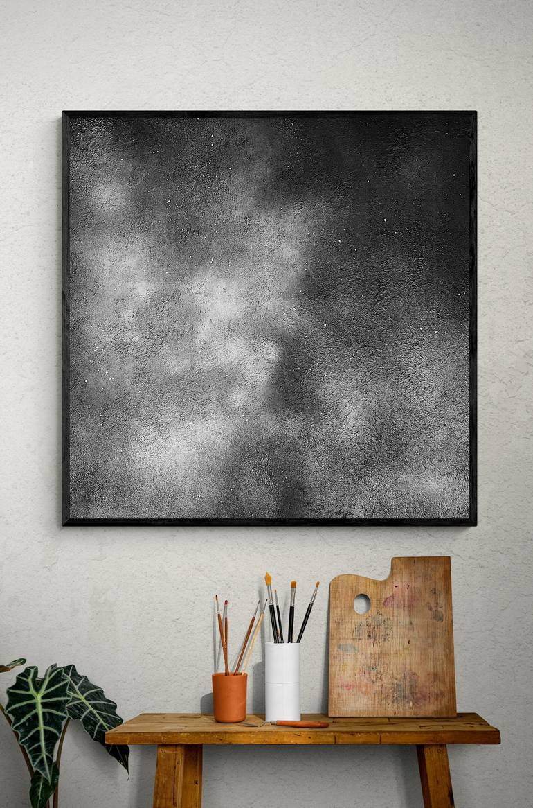 Original Black & White Abstract Painting by Roza Santini