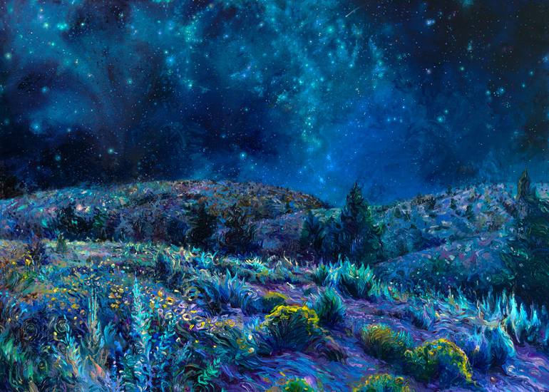 Original Landscape Printmaking by Iris Scott  Contemporary Art on Canvas  Sage and Time Limited Edition Canvas Print Silver Frame