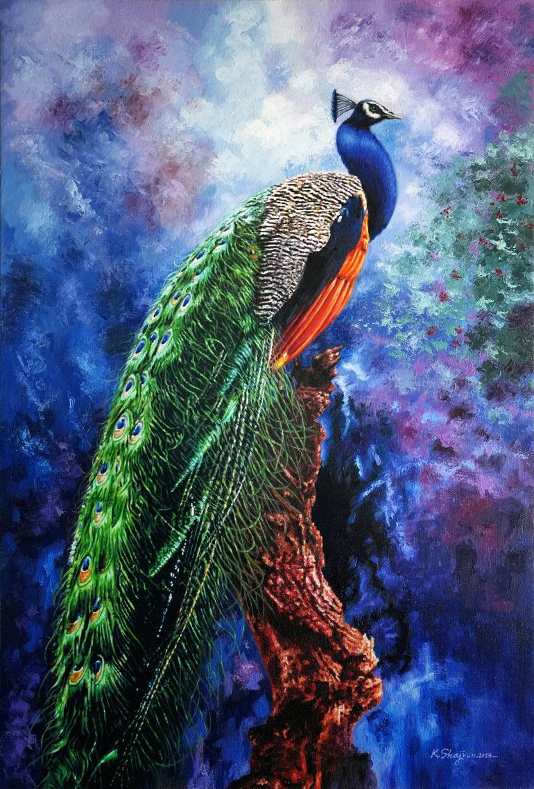 Peacock Painting by K Shaji Saatchi Art