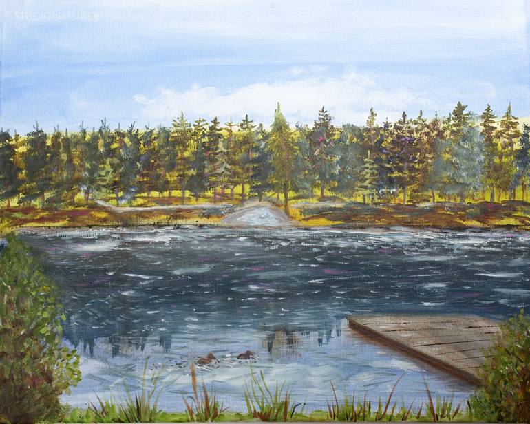 Original Nature Painting by Christine Geier | Realism Art on Canvas | Lake in the Fichtelmountains