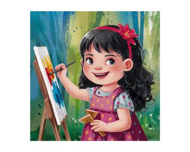 a cute girl smiling painting colorful artwork thumb