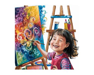 cute girl smiling painting colorful artwork thumb