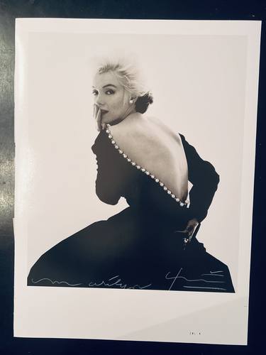 Bert Stern signed Famous Marilyn Monroe jeweled Dior dress thumb