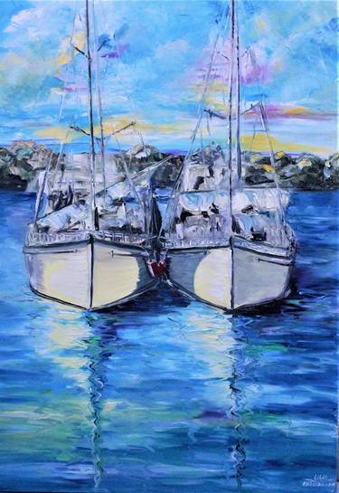 Original Abstract Expressionism Boat Paintings by Liliia Kaluzhyna