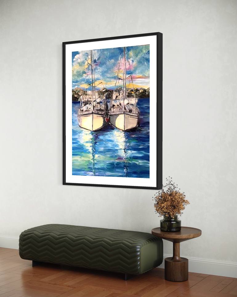 Original Abstract Expressionism Boat Painting by Liliia Kaluzhyna