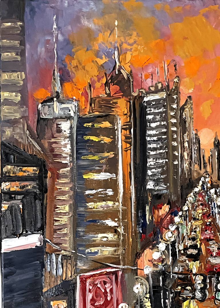 Original Abstract Expressionism Cities Painting by Liliia Kaluzhyna