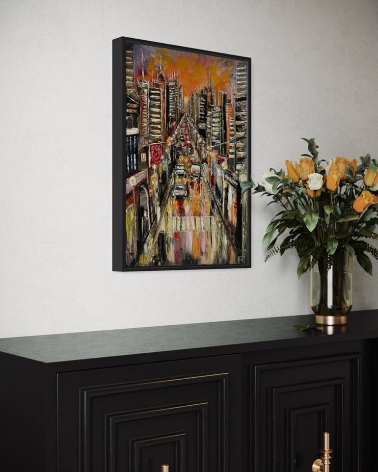 Original Abstract Expressionism Cities Painting by Liliia Kaluzhyna