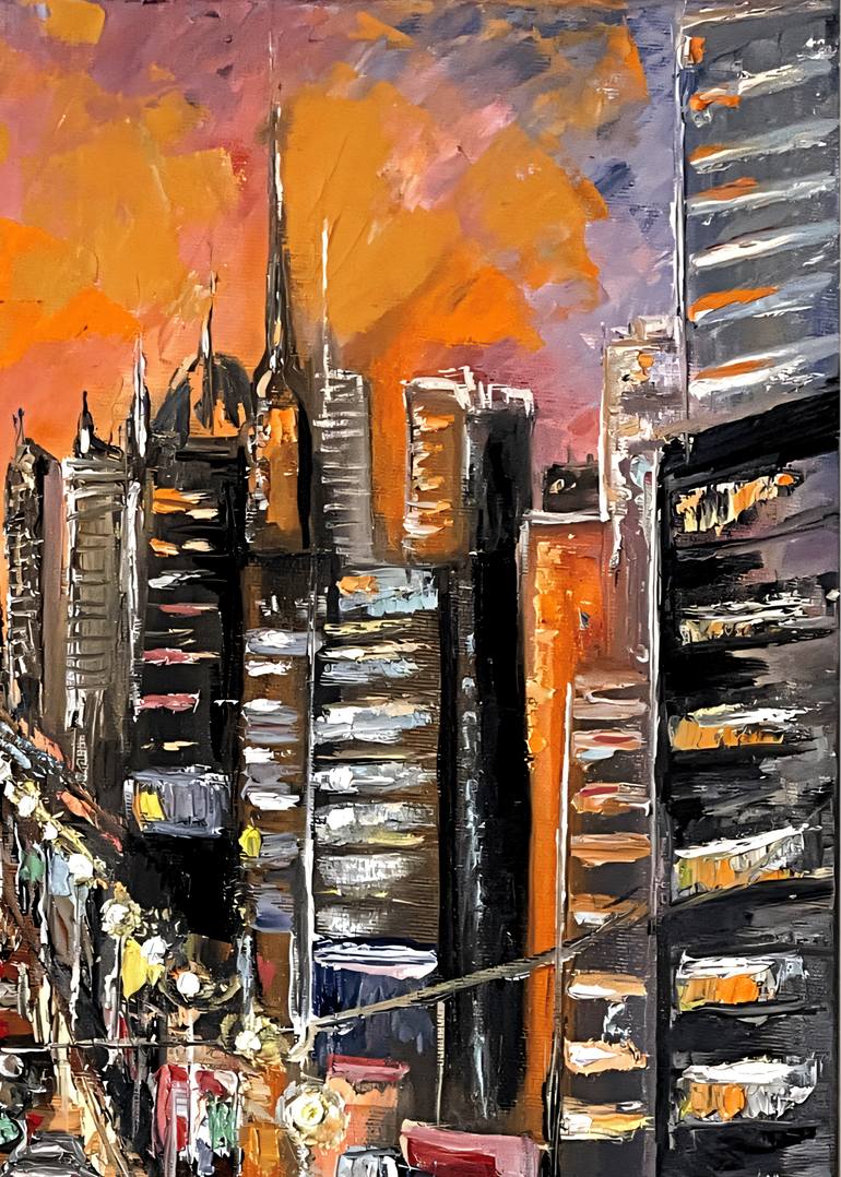 Original Abstract Expressionism Cities Painting by Liliia Kaluzhyna
