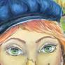 Woman’s green eyes and navy beret