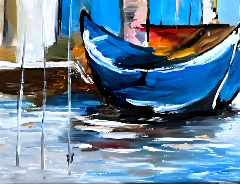 Original Expressionism Boat Painting by Liliia Kaluzhyna