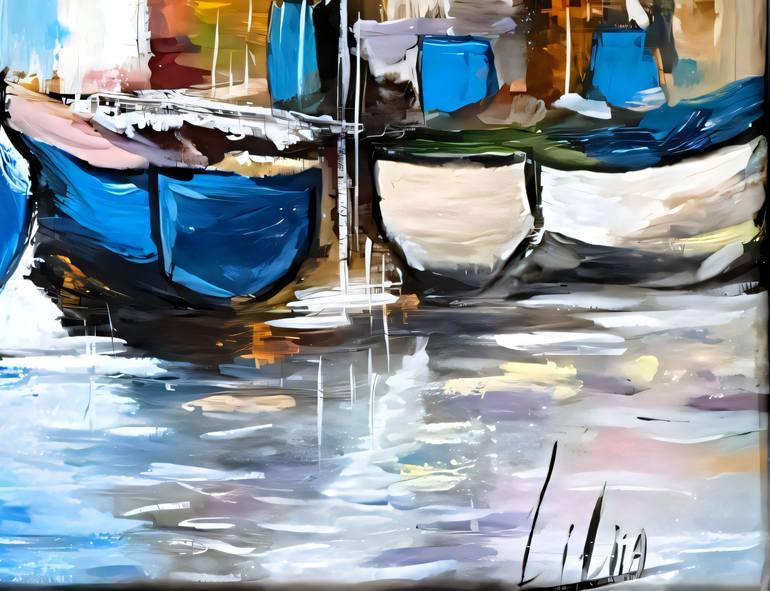 Original Expressionism Boat Painting by Liliia Kaluzhyna