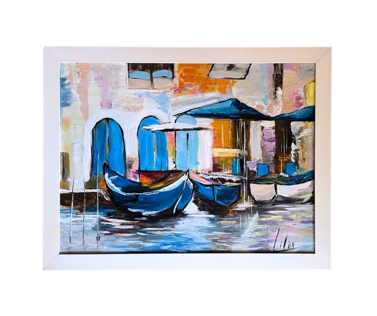 Original Expressionism Boat Painting by Liliia Kaluzhyna