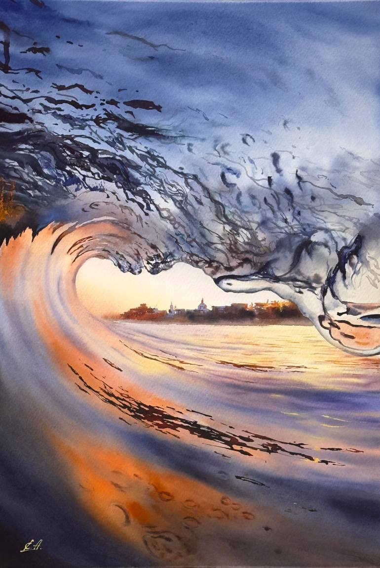 Where the Wave Breaks Light Painting by Olena Anopriienko | Saatchi Art
