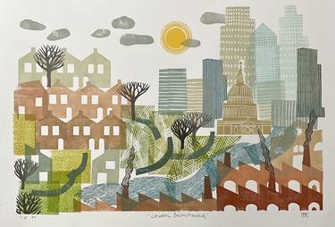 Original Abstract Expressionism Cities Printmaking by Alison Headley