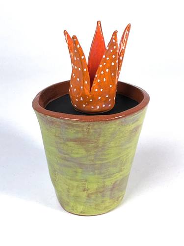 Orange and White Spotted Potted Plant thumb