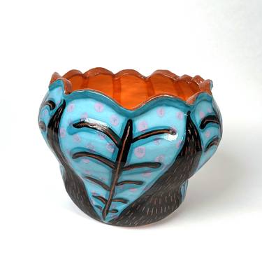 Blue Leaf Orange Flower Vessel thumb