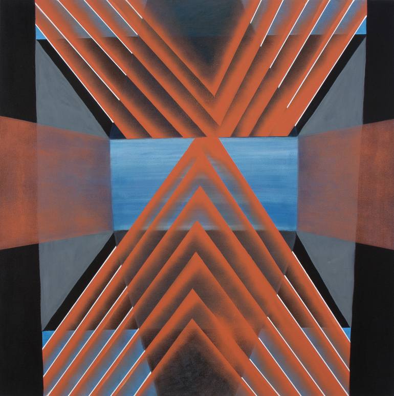 Original Abstract Painting by Michael Pfleghaar | Abstract Art on Canvas | Blue and Orange Architecture
