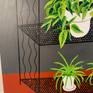 From a continuing series of plant stands as the subject matter, this painting a black mid-century modern wire structure shelves a variety of houseplants. Composed by vertical lines and diagonal lines one straddling the right edge of the picture plane contrast against the organic plants.
A process video of this painting is on Youtube: https://www.youtube.com/watch?v=HEUm7H4oULY
Signed, titled, and dated on the back. Wired and ready to hang.