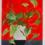 A still life painting depicting an arrowhead plant against a bright scarlet red background.  Contrasting the flatness of negative space against the organic foliage.

Signed, dated, and titled on the back.  Prints on canvas and paper also available.
