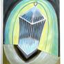 From a new series of small lamp paintings dealing with light through colored shades and the light shapes they create.⁠⁠

A Kartell plastic lantern table lamp casts faceted light patterns on a black background.

Signed, dated, and titled on the back. Standard size for affordable matting and framing.