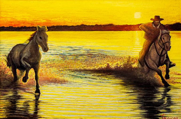 Original Animal Painting by Lorenzo Turini | Figurative Art on Canvas | Ride in the swamp