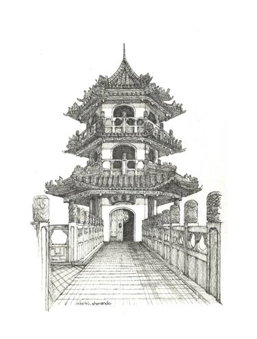 Original Black & White Architecture Drawing by Nanzhen Shen