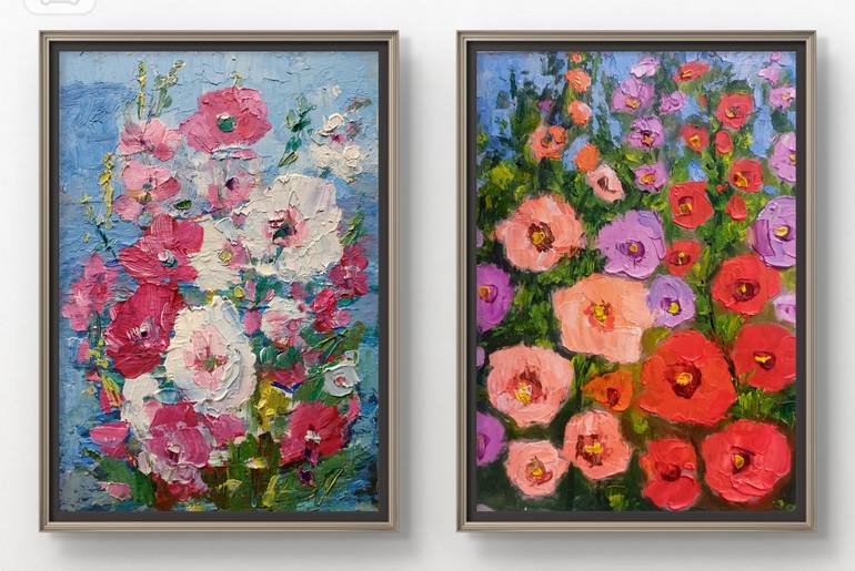 Original Abstract Expressionism Floral Paintings by Helena Rozhko