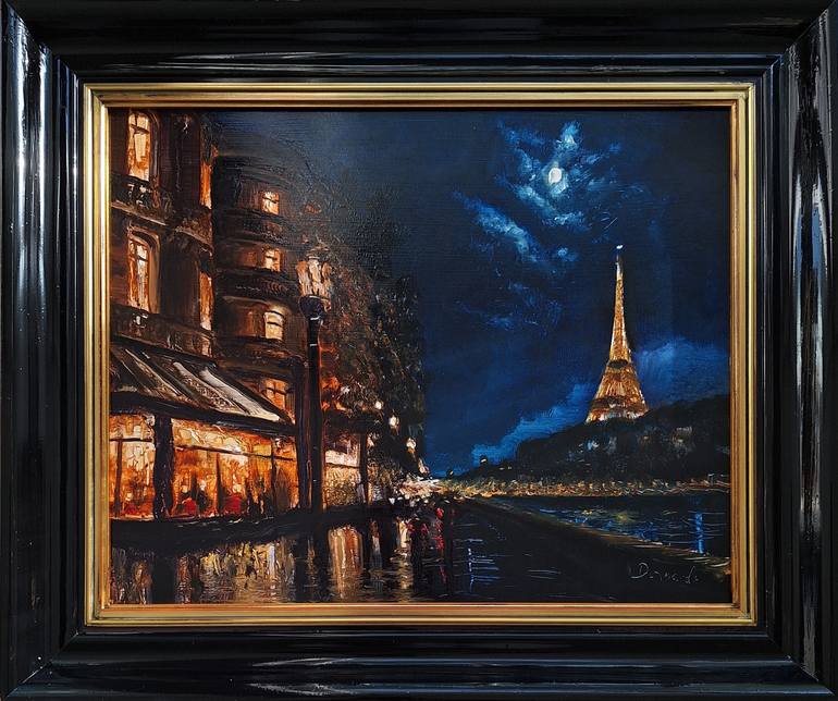 Original Travel Painting by Maik Danhardt | Impressionism Art on Plexiglass | Paris Nocturne - Nights along the Seine