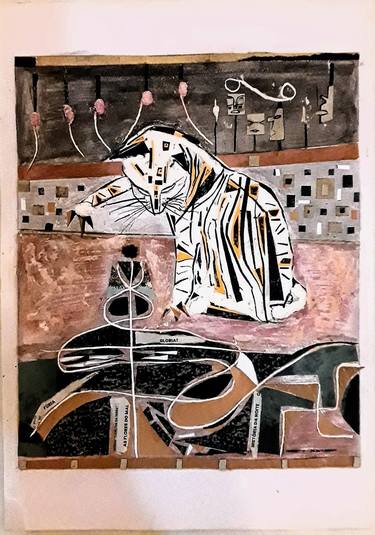 Original Symbolism Cats Mixed Media by Adilson Fernandes