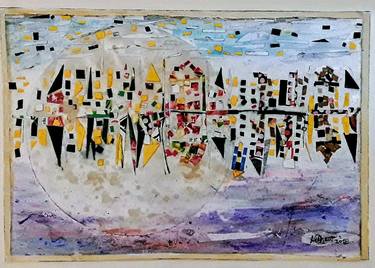 Original Abstract Cities Mixed Media by Adilson Fernandes