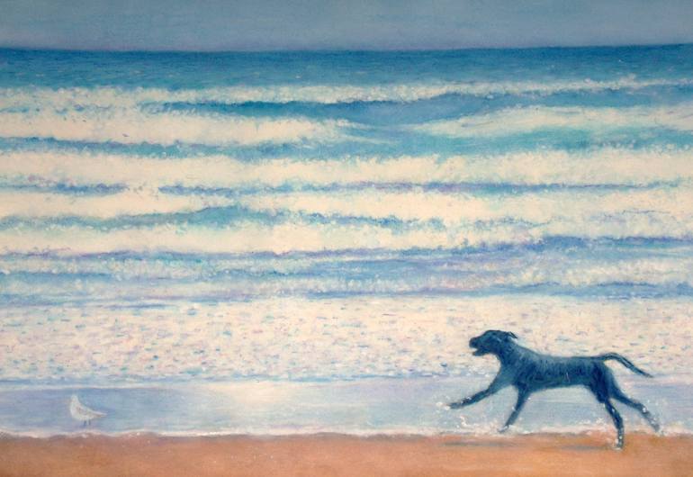 Dog on the beach Painting by angie 