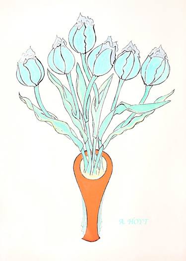 Original Impressionism Floral Drawings by Alexandra Hoyt