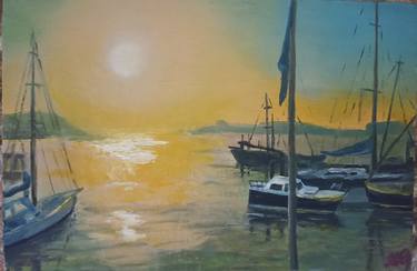 Original Impressionism Boat Paintings by Anastasia Brattseva