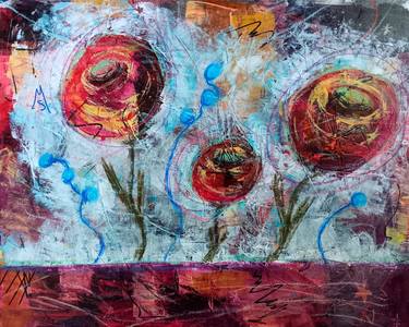 Original Abstract Floral Mixed Media by Monette Satterfield