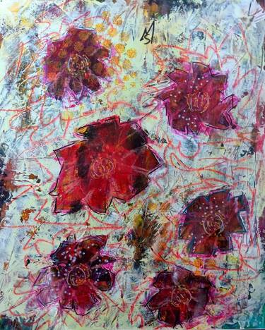 Original Abstract Floral Mixed Media by Monette Satterfield