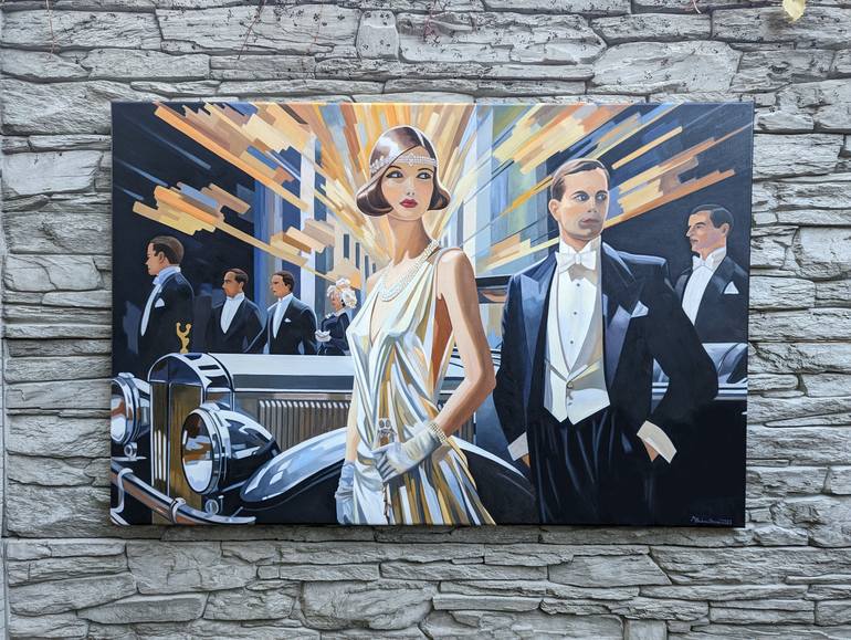 Original Art Deco People Painting by Marie Baboučková