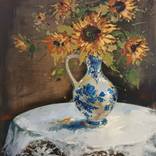 Sunflowers in a porcelain vase by calin moldovan
