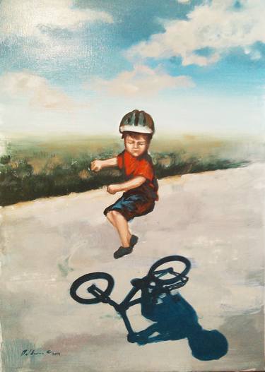 Original Impressionism Bicycle Paintings by calin moldovan