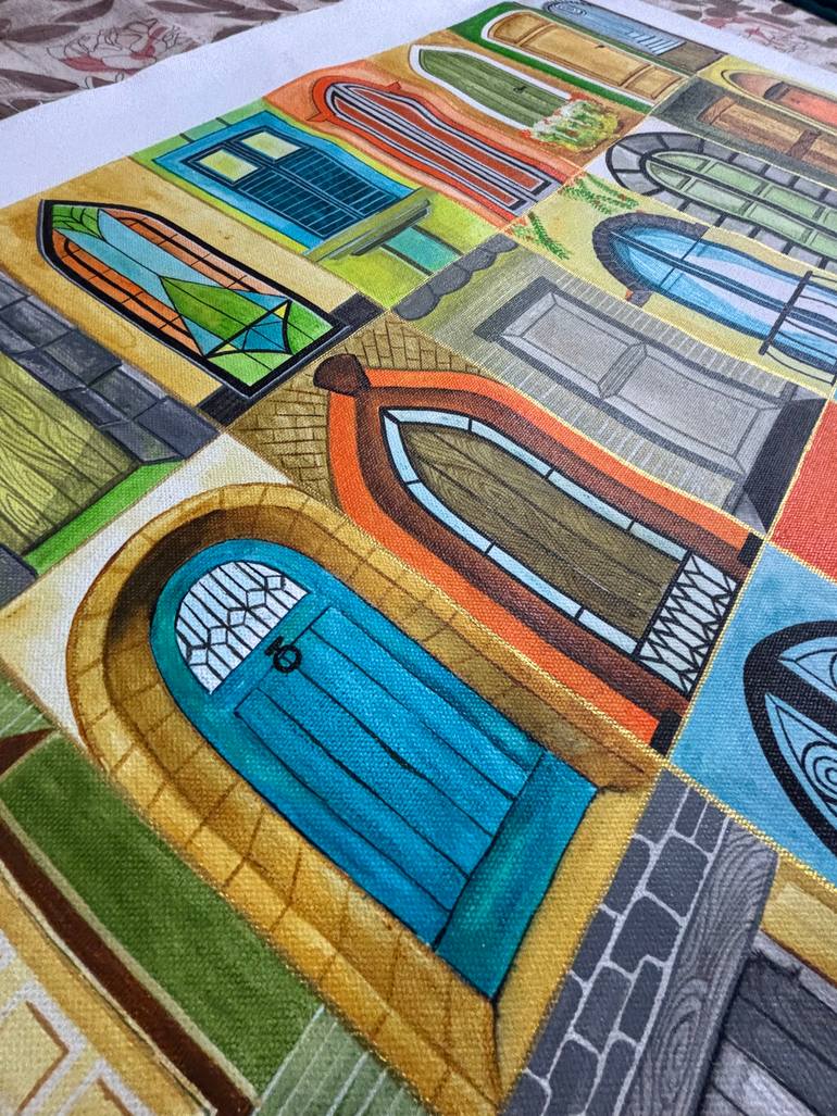 Original Abstract Architecture Painting by Saddle Handcrafted